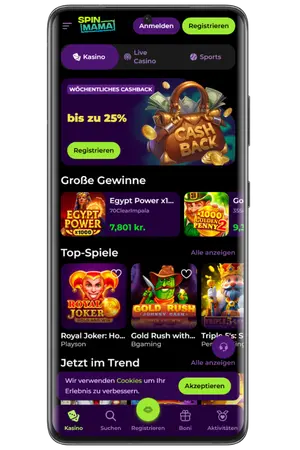 Um das Casino zu betreten, besuchen Sie Spinmama online